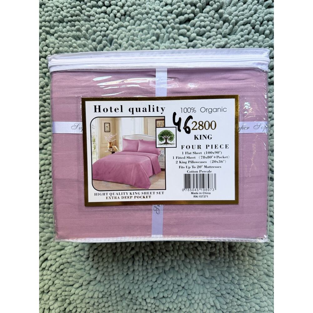 Hotel Quality 2800 Series 100% Percale Cotton Sheets In King Size NWT Pink